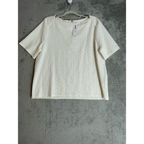 Chico's Blouse Large White Textured Back Zip Officecore Preppy Twee NWT - Picture 1 of 6